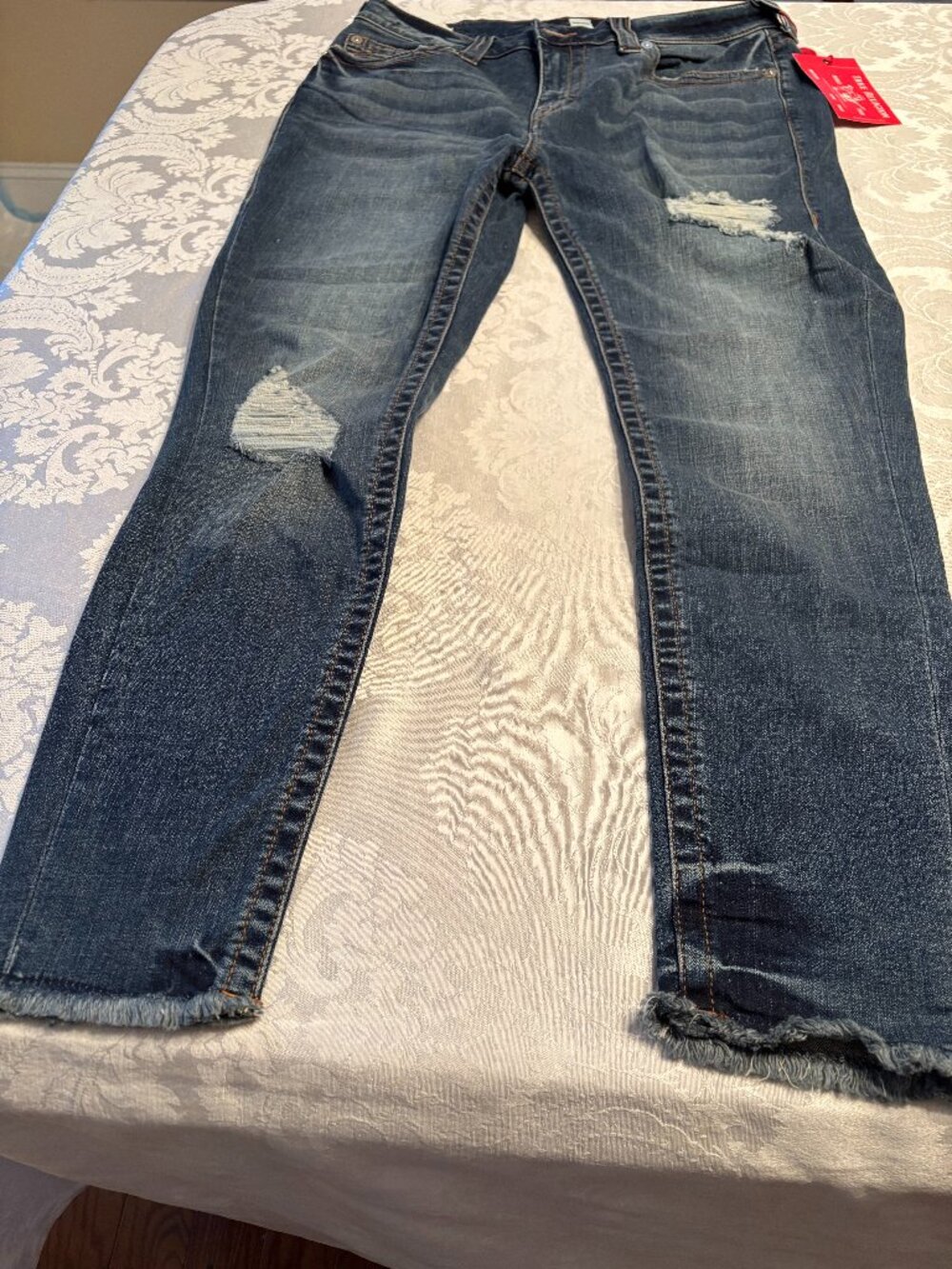True Religion NWT Jennie Curvey World Tour Mid Rise Skinny Ankle Distressed 34